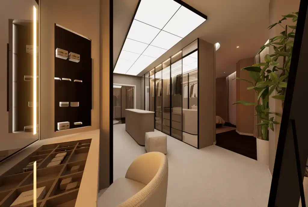 Dise&ntilde;o interior de dormitorio principal de villa en Benalm&aacute;dena