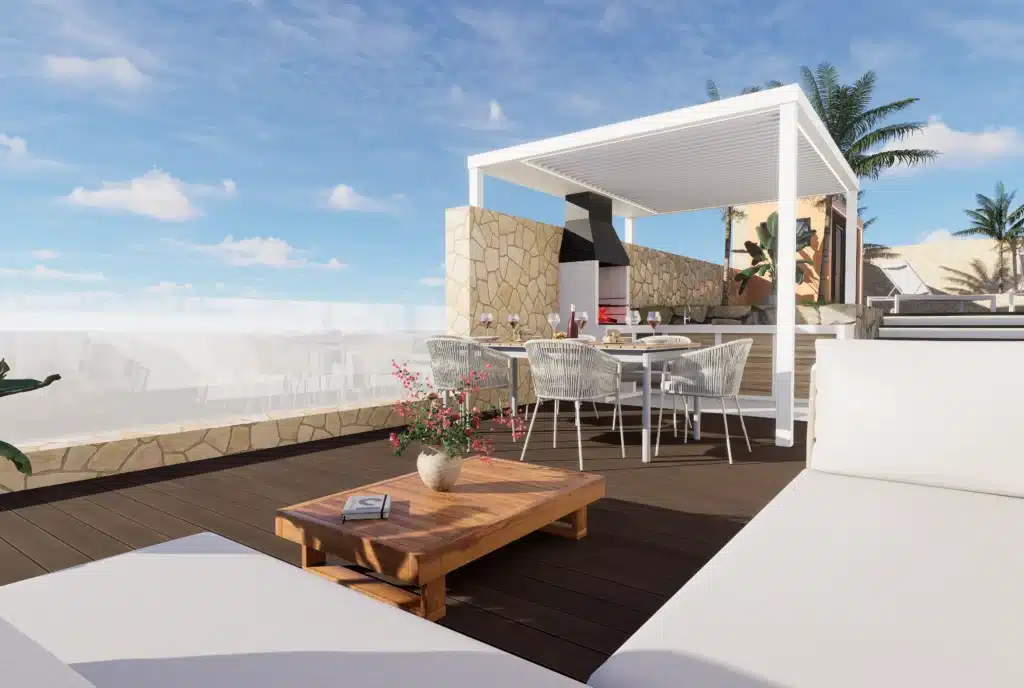 Dise&ntilde;o interior de dormitorio principal de villa en Benalm&aacute;dena