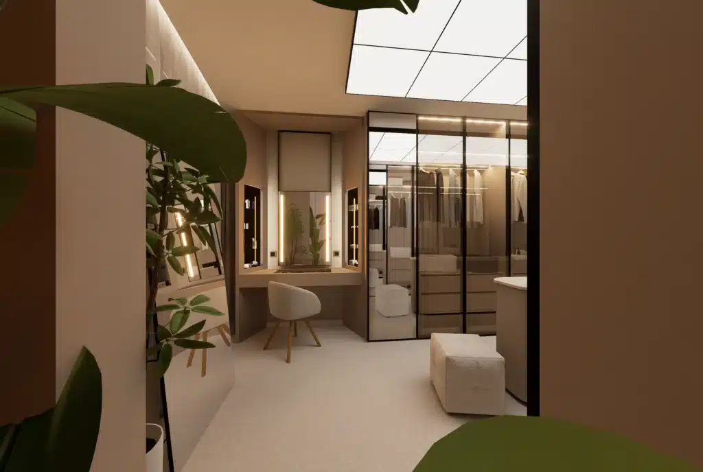 Dise&ntilde;o interior de dormitorio principal de villa en Benalm&aacute;dena