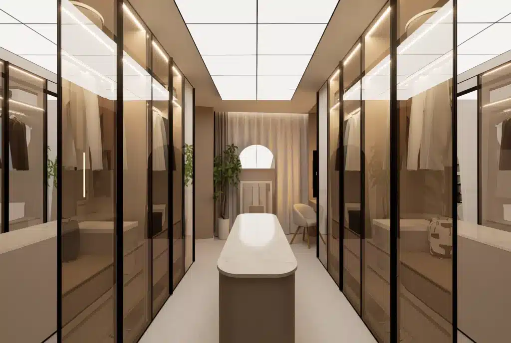 Dise&ntilde;o interior de dormitorio principal de villa en Benalm&aacute;dena