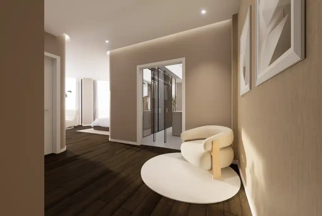 Dise&ntilde;o interior de dormitorio principal de villa en Benalm&aacute;dena
